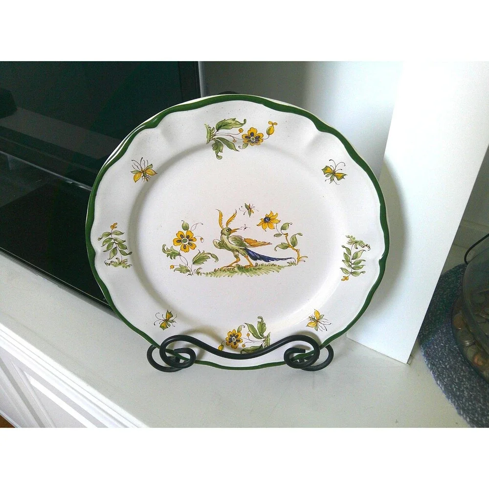 Varagas Vieux Provence Green Trim 11” Dinner Plate Botanical Print